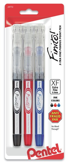 Pentel; Pentel Finito Extra Fine Porous Point Pens 3/Pkg-Red, Black & Blue; Category:Drawing Supplies; Image:1